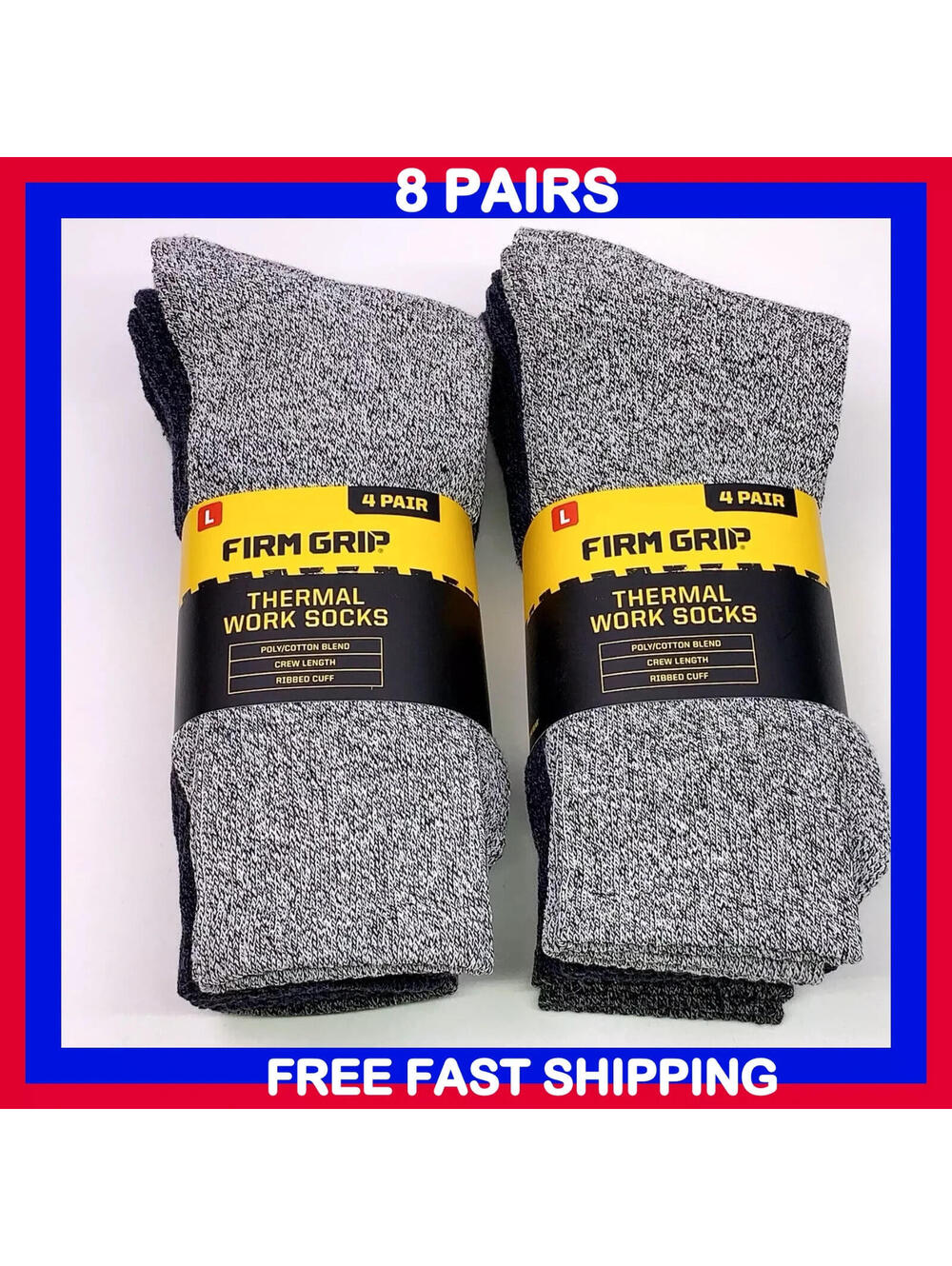 Men's Large Thermal Poly/Cotton Work Socks Construction 2x 4 Pack -8 Pairs Total